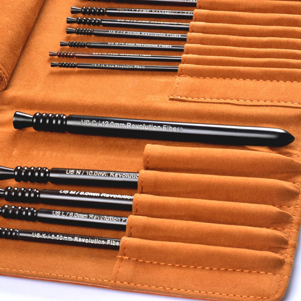 Premium Ebony Wood 7" Crochet Hooks Set with Carrying Case | 13 Crochet Hooks Size US E - P - Prismatic Fiber Arts