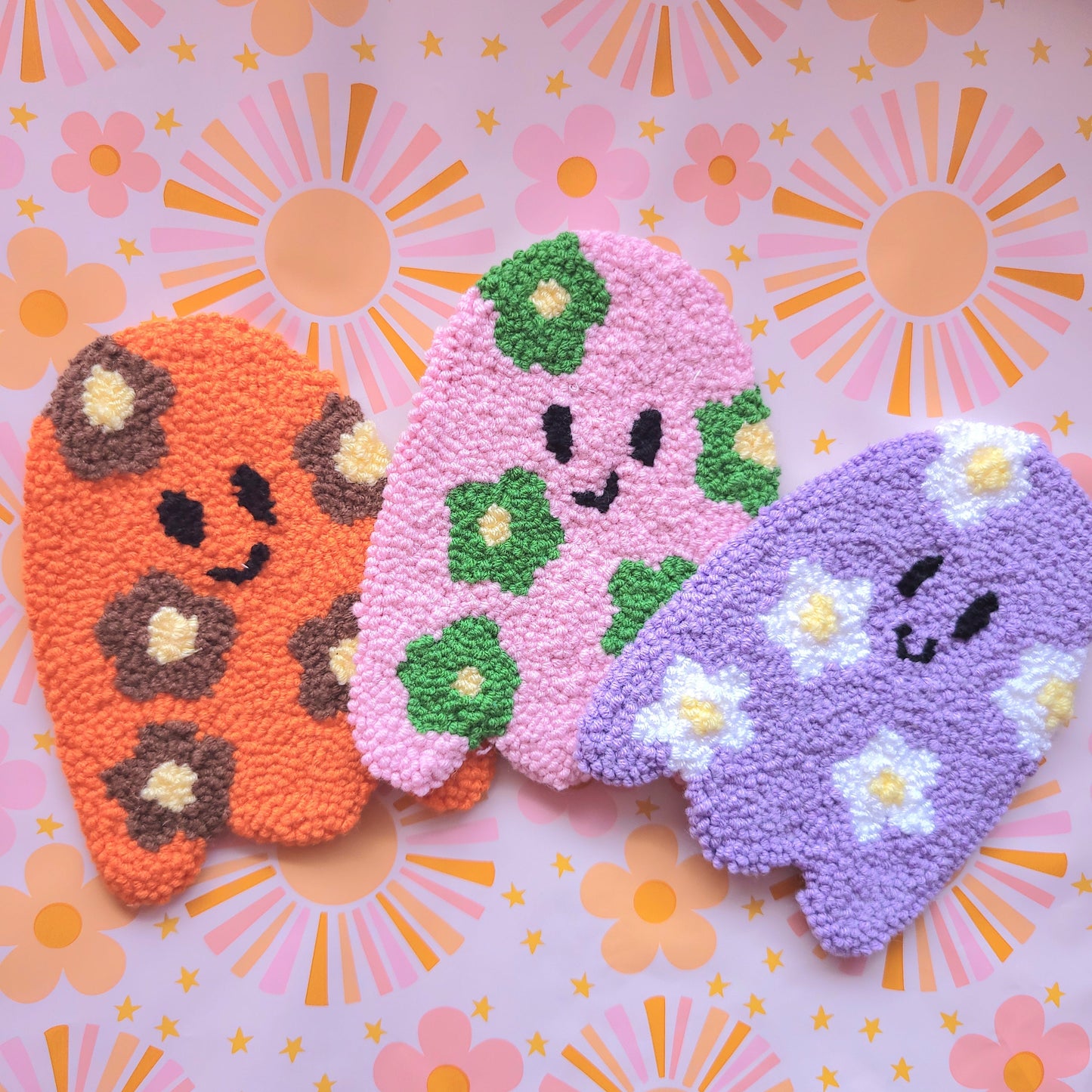 Ghostess Punch Needle Coasters - Prismatic Fiber Arts