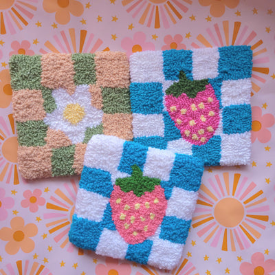 Checkered Punch Needle Coasters - Prismatic Fiber Arts