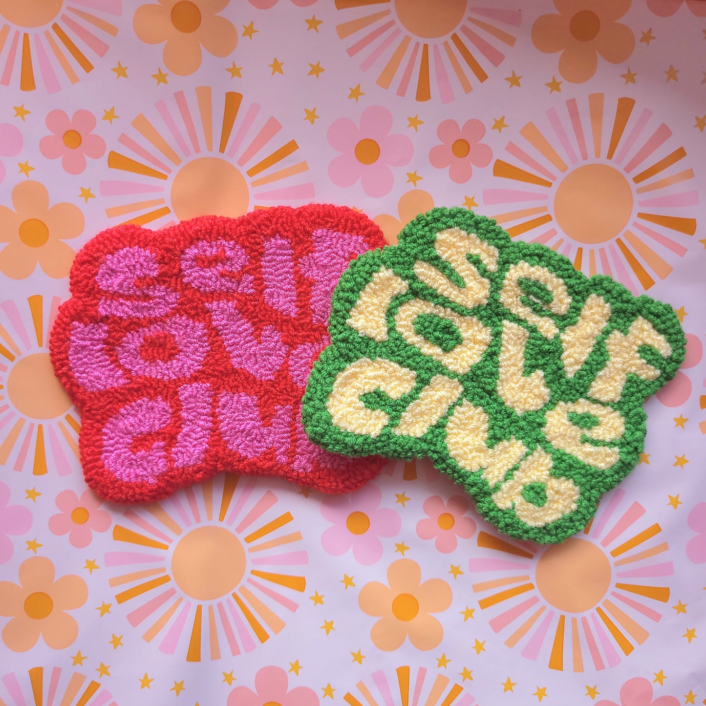 Self Love Punch Needle Coasters - Prismatic Fiber Arts