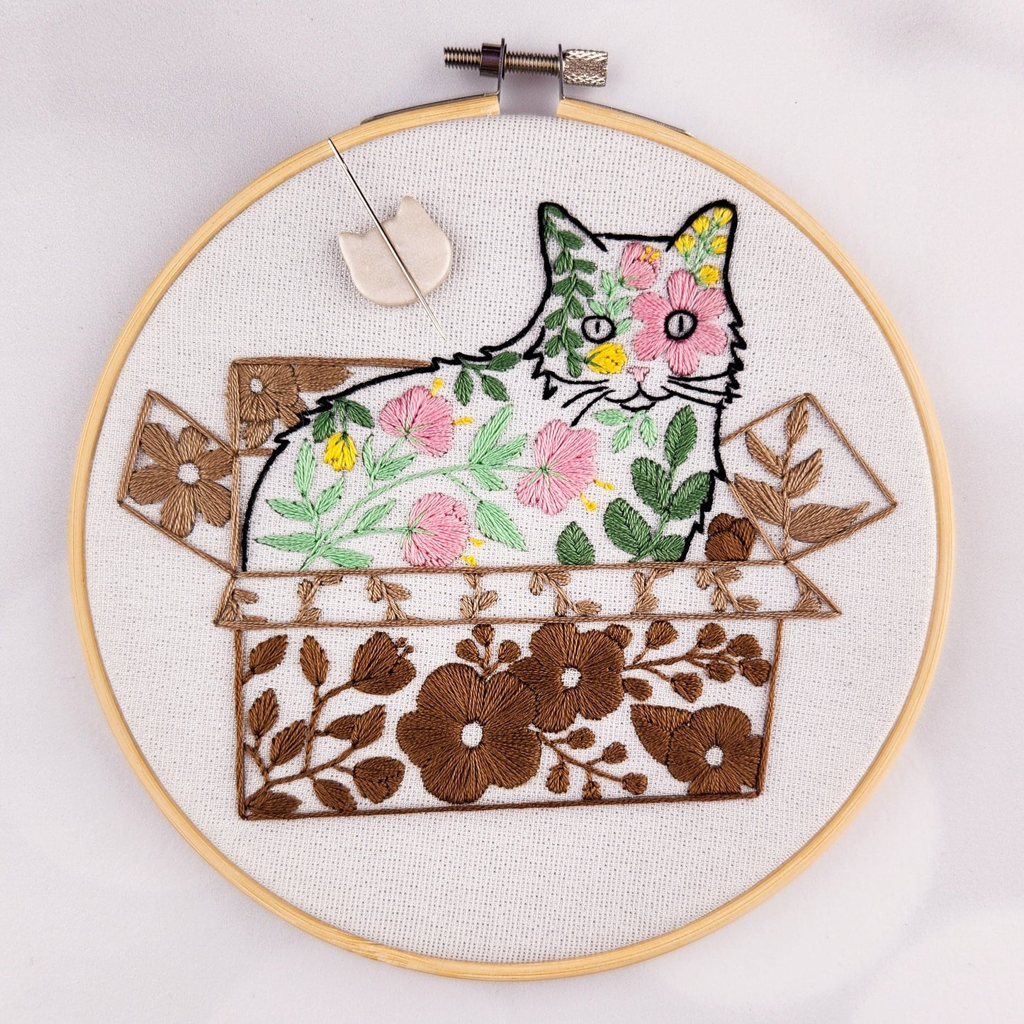 Belle In a Box, Floral Cat Embroidery Kit - Prismatic Fiber Arts
