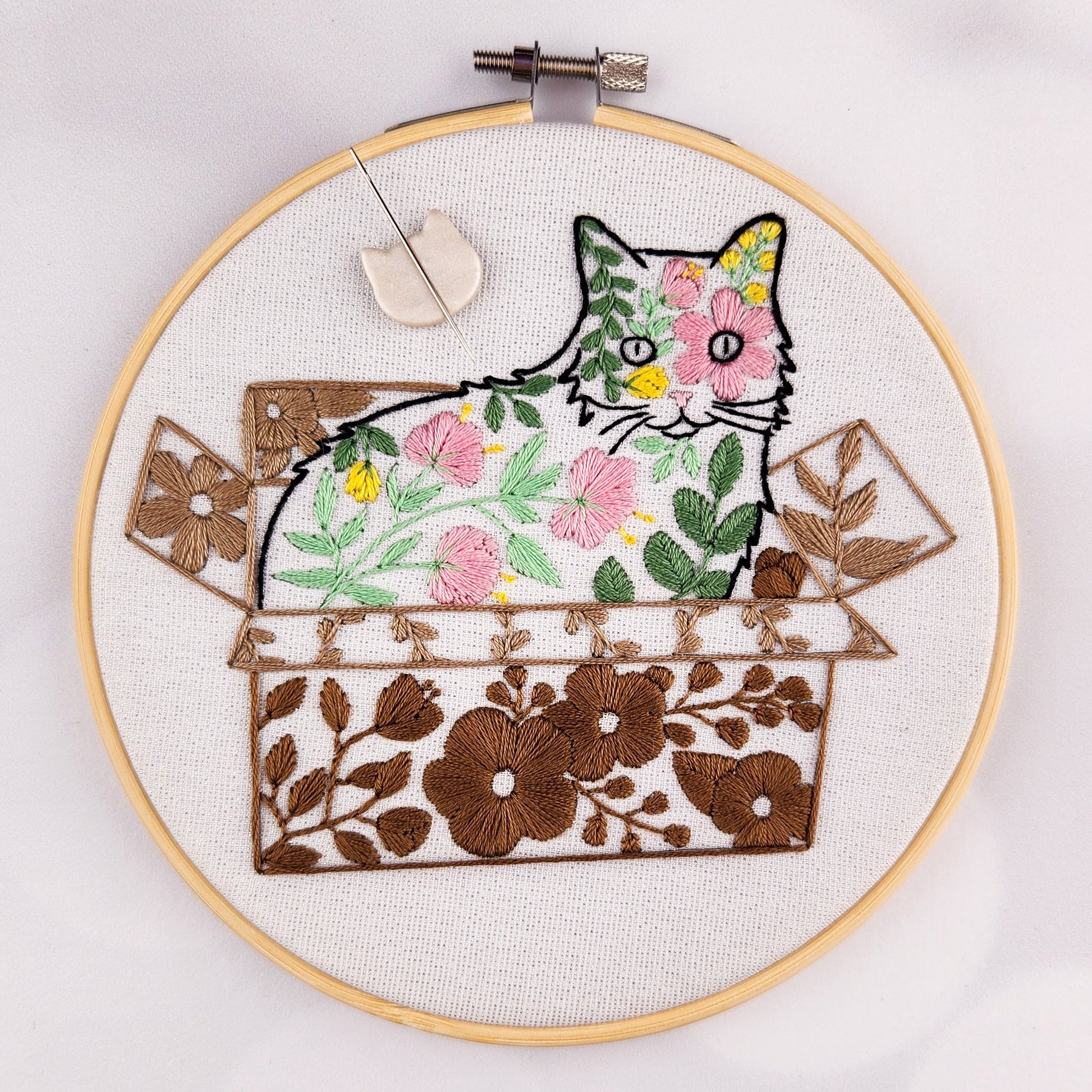 Belle In a Box, Floral Cat Embroidery Kit - Prismatic Fiber Arts