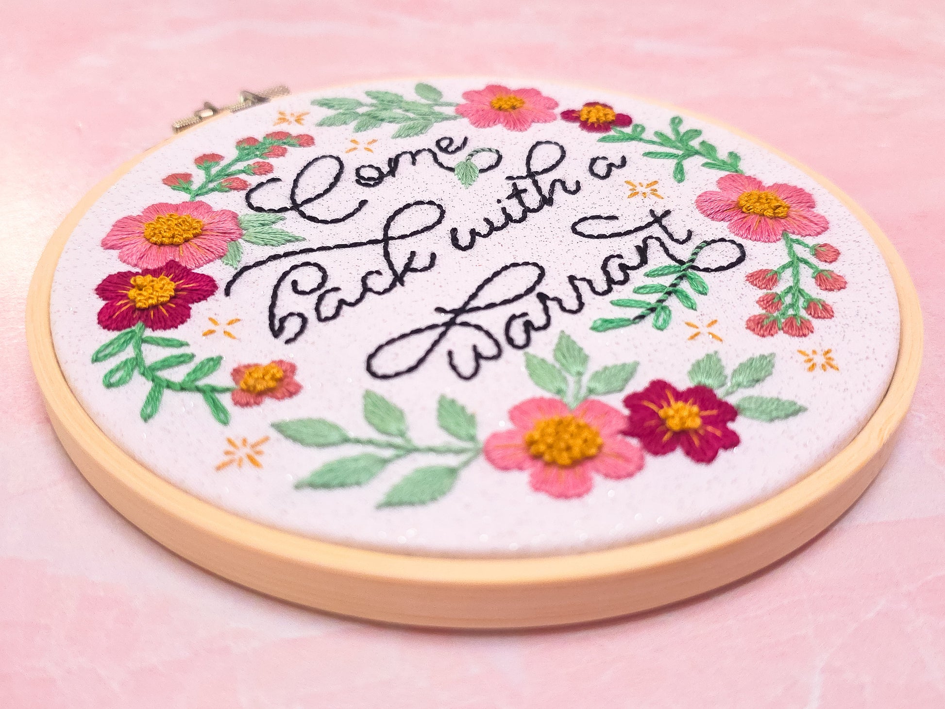 Come Back With a Warrant Embroidery Kit - Beginner Friendly - Prismatic Fiber Arts