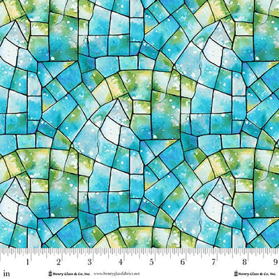 Turquoise/Green Kaleidoscope Stained Glass Cotton Wideback Fabric Per Yard - Prismatic Fiber Arts