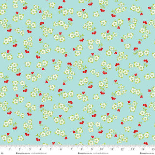 Jubilee Blue Small Cherry Toss Cotton 44" / 45" Fabric per yard