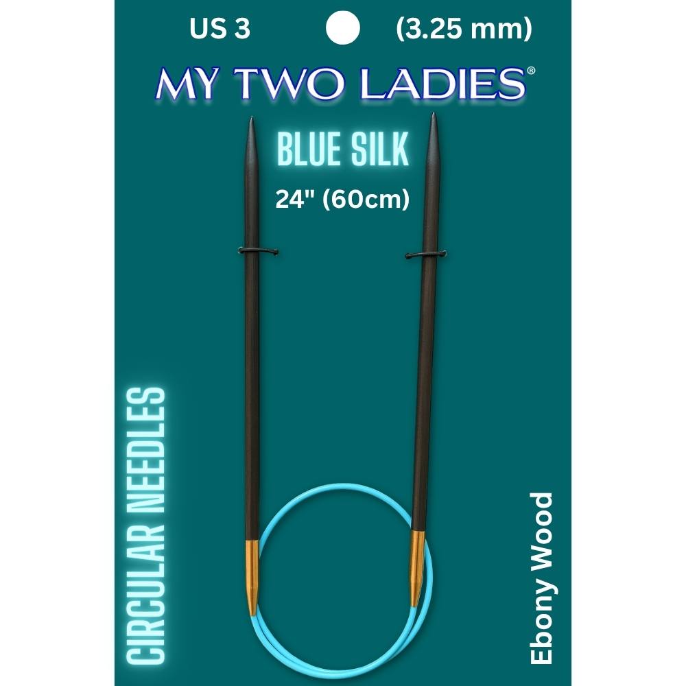 Blue Silk | 24" Circular Knitting Needles | Ebony | 9 Sizes - Prismatic Fiber Arts