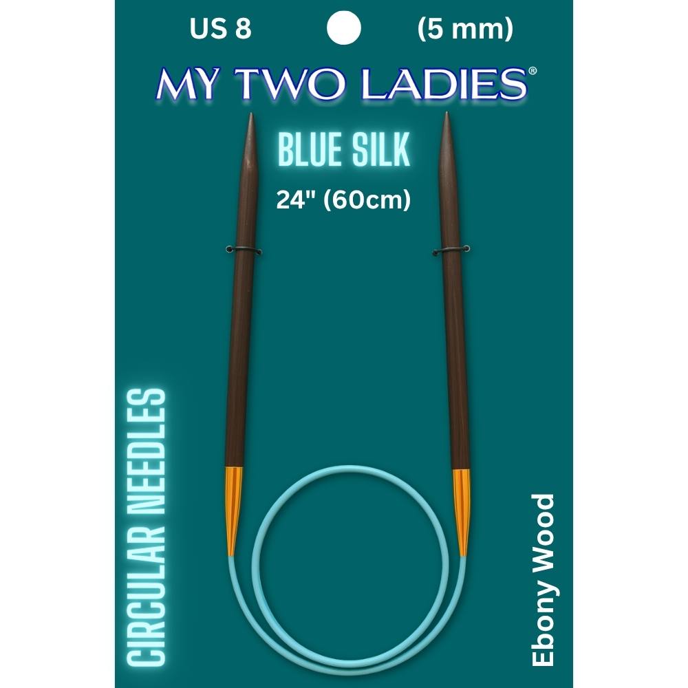 Blue Silk | 24" Circular Knitting Needles | Ebony | 9 Sizes - Prismatic Fiber Arts