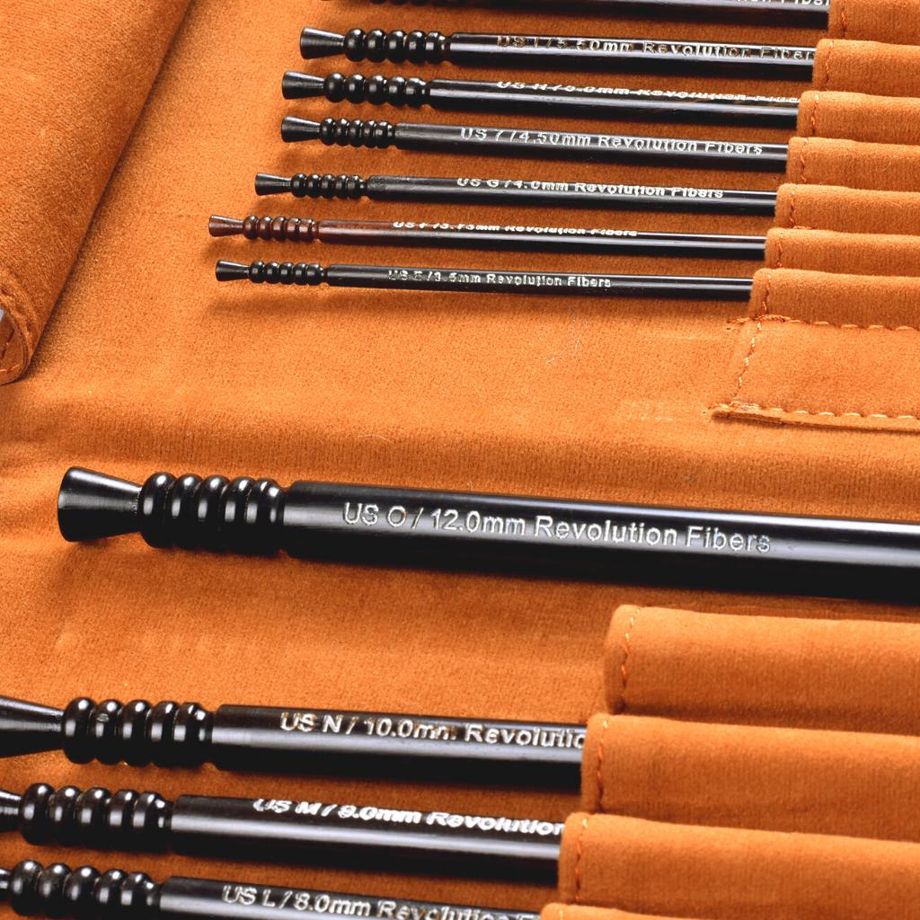 Premium Ebony Wood 7" Crochet Hooks Set with Carrying Case | 13 Crochet Hooks Size US E - P - Prismatic Fiber Arts