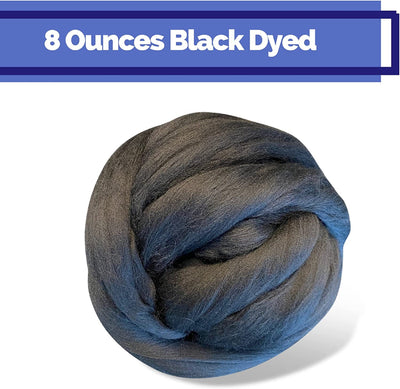 Dyed (Raven) Black Merino Wool Roving Top - Premium 21 Micron Roving Wool Top - Prismatic Fiber Arts