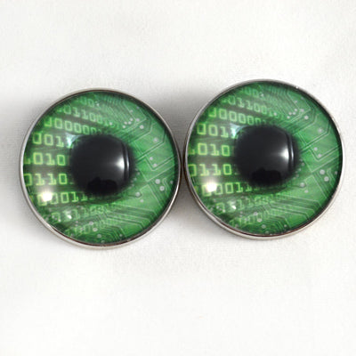 Green Code Cyberpunk Sew-On Button Glass Eyes - Prismatic Fiber Arts