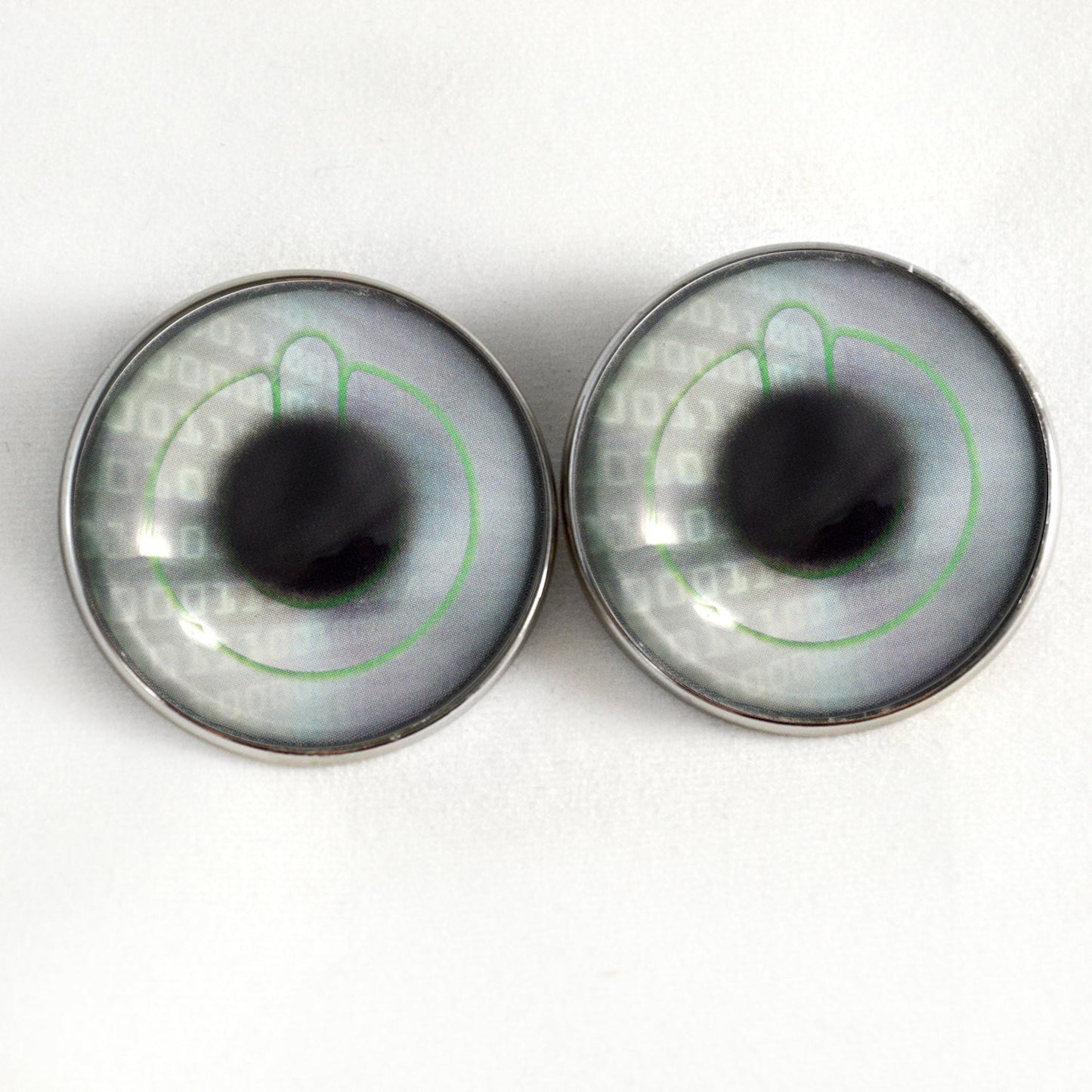 Power Button Computer Code Cyberpunk Sew-On Button Glass Eyes - Prismatic Fiber Arts