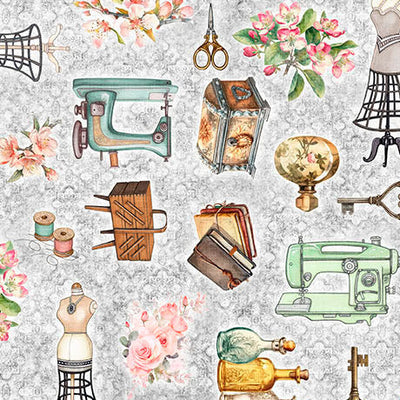 Gray Sewing Antiquities Sew Shabby Chic Cotton 44"/45" Fabric Per Yard - Prismatic Fiber Arts