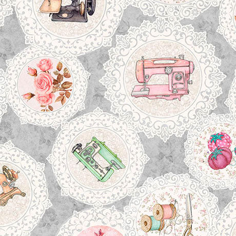 Gray Sewing Doilies Sew Shabby Chic Cotton 44"/45" Fabric Per Yard - Prismatic Fiber Arts