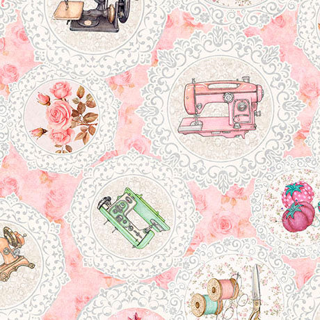 Pink Sewing Doilies Sew Shabby Chic Cotton 44"/45" Fabric Per Yard - Prismatic Fiber Arts