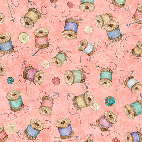 Salmon Spools of Thread Sew Shabby Chic Cotton 44"/45" Fabric Per Yard - Prismatic Fiber Arts