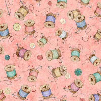 Salmon Spools of Thread Sew Shabby Chic Cotton 44"/45" Fabric Per Yard - Prismatic Fiber Arts