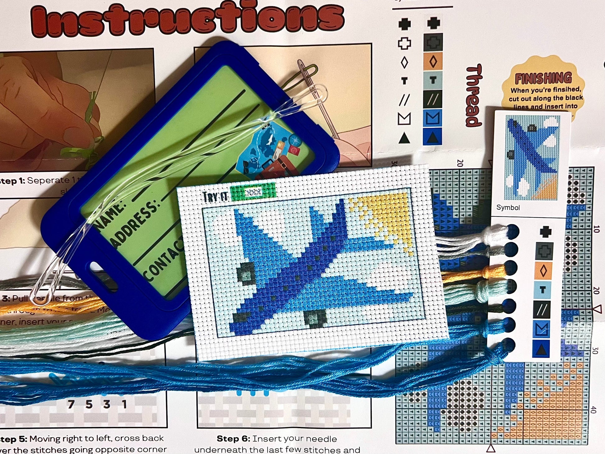 Blue Airplane Cross Stitch Kit - Prismatic Fiber Arts