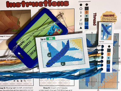 Blue Airplane Cross Stitch Kit - Prismatic Fiber Arts