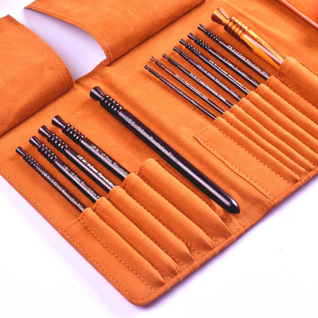 Premium Ebony Wood 7" Crochet Hooks Set with Carrying Case | 13 Crochet Hooks Size US E - P - Prismatic Fiber Arts