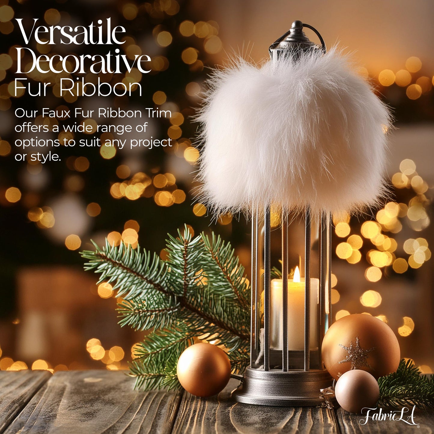 FabricLA Faux Fur Ribbon Trim Fabric -  Soft Christmas Fur Great for Crafting, Sewing, and Decorating - White
