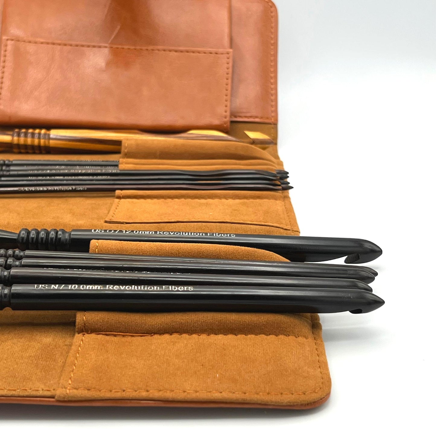 Premium Ebony Wood 7" Crochet Hooks Set with Carrying Case | 13 Crochet Hooks Size US E - P - Prismatic Fiber Arts