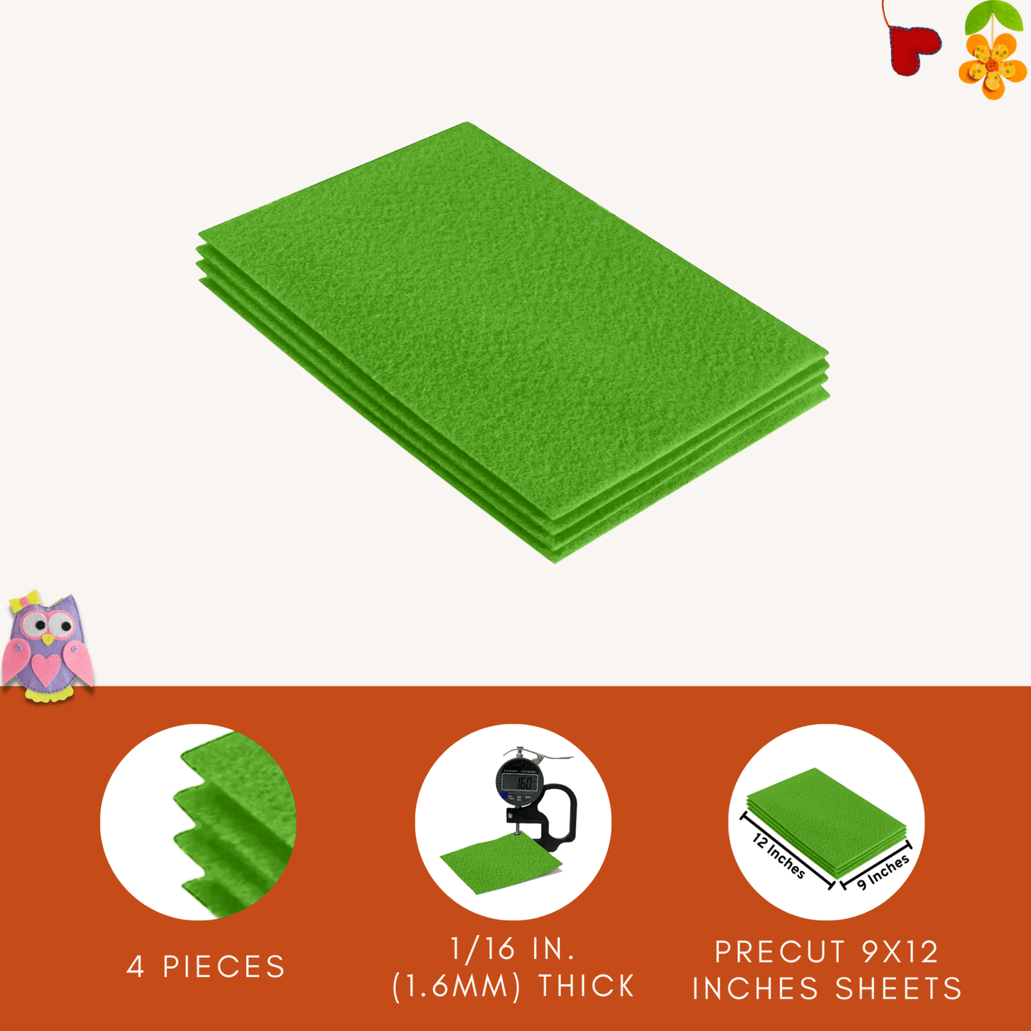 FabricLA Acrylic Felt 9"X12" Sheet Packs | Lime - Prismatic Fiber Arts