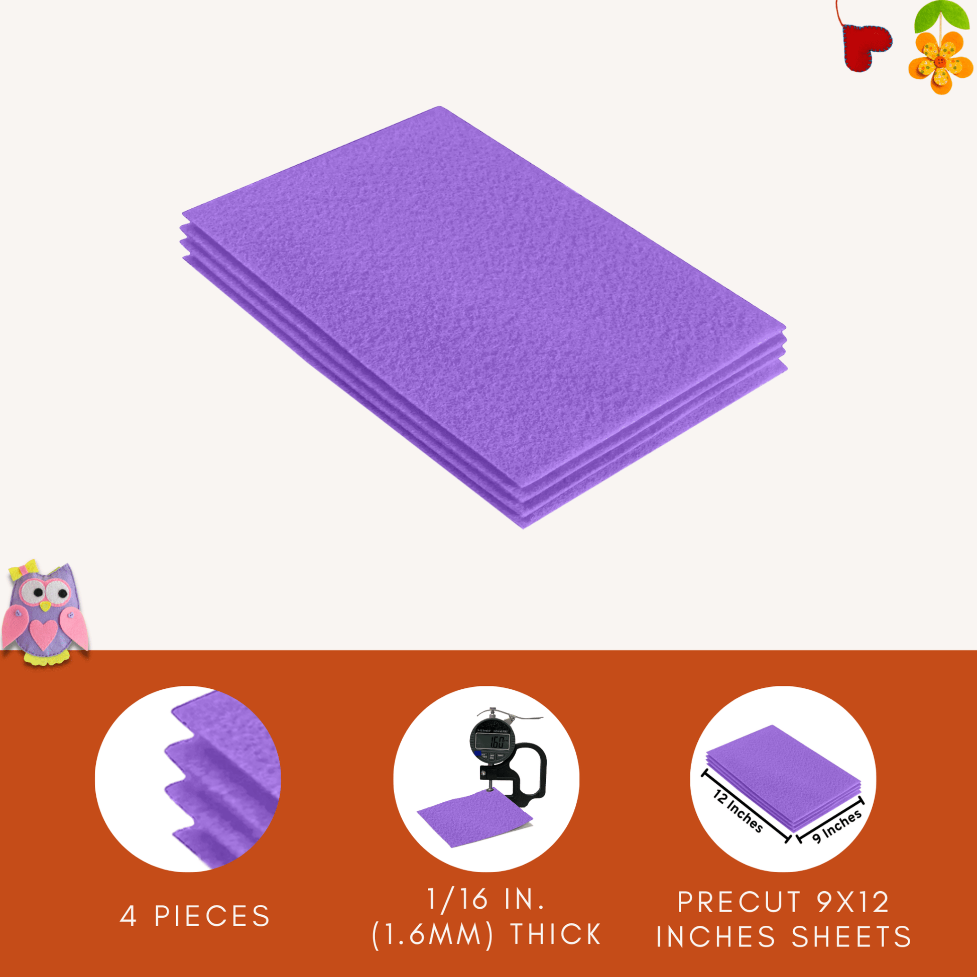 FabricLA Acrylic Felt 9"X12" Sheet Packs | Lavender - Prismatic Fiber Arts