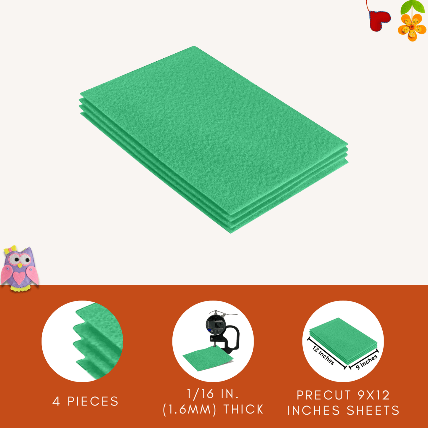 FabricLA Acrylic Felt 9"X12" Sheet Packs | Mint - Prismatic Fiber Arts