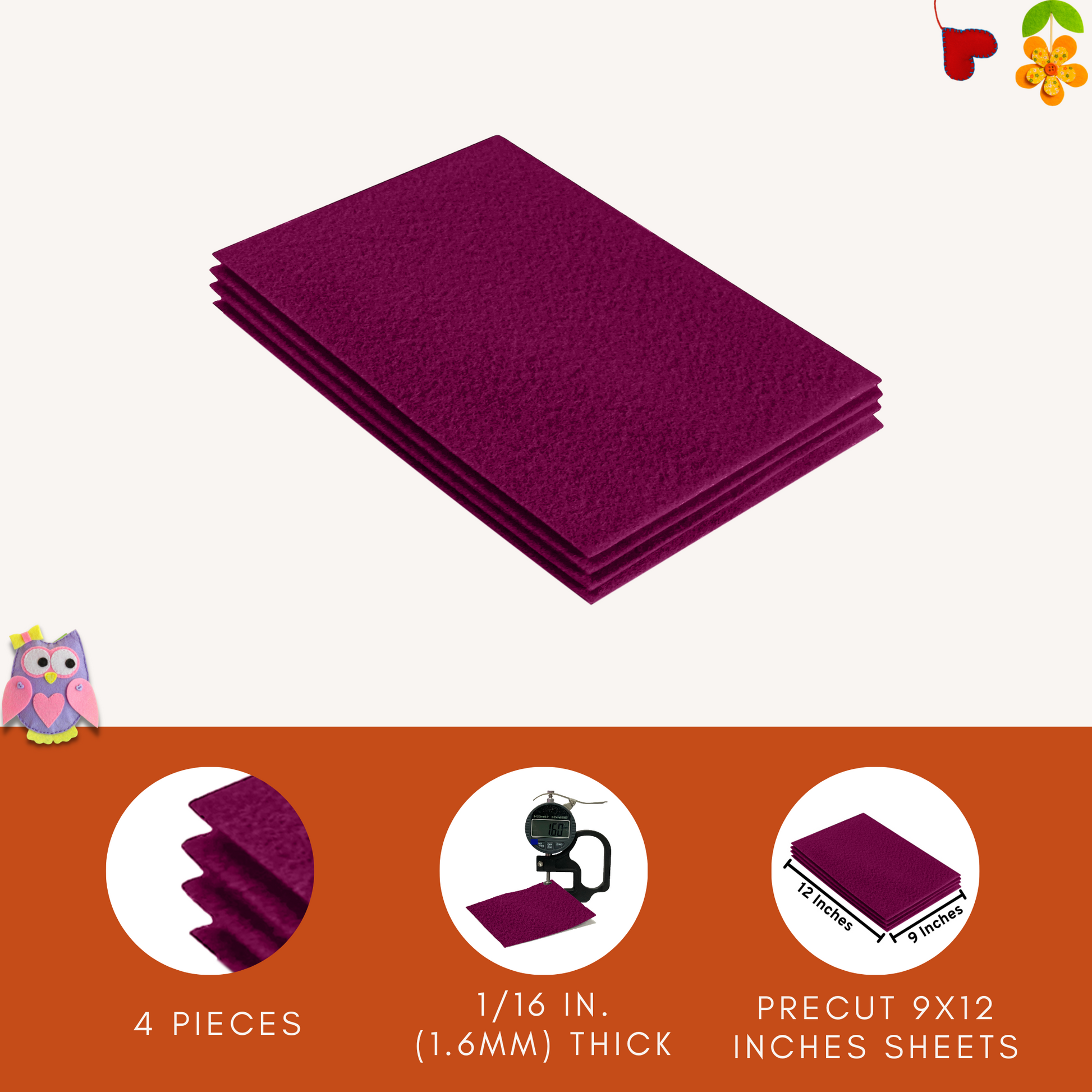 FabricLA Acrylic Felt 9"X12" Sheet Packs | Oxblood Burgundy - Prismatic Fiber Arts