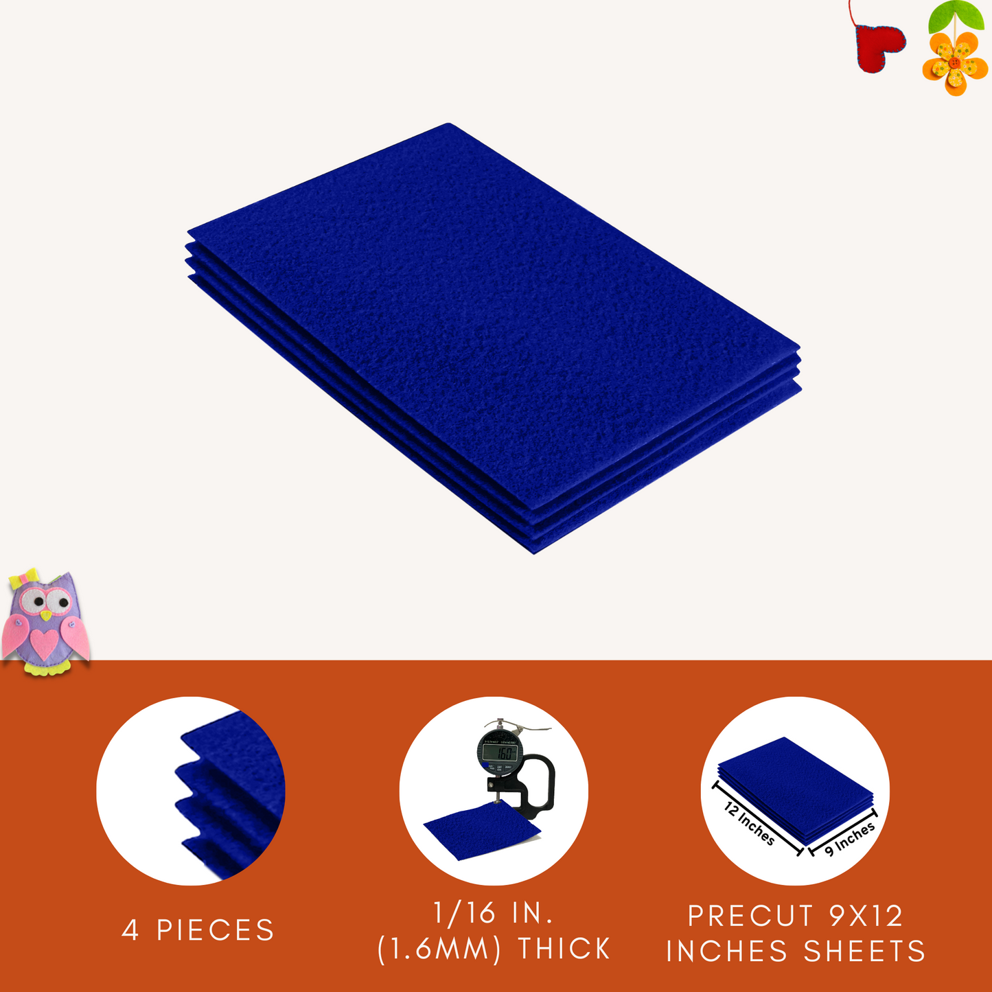 FabricLA Acrylic Felt 9"X12" Sheet Packs | Royal Blue - Prismatic Fiber Arts