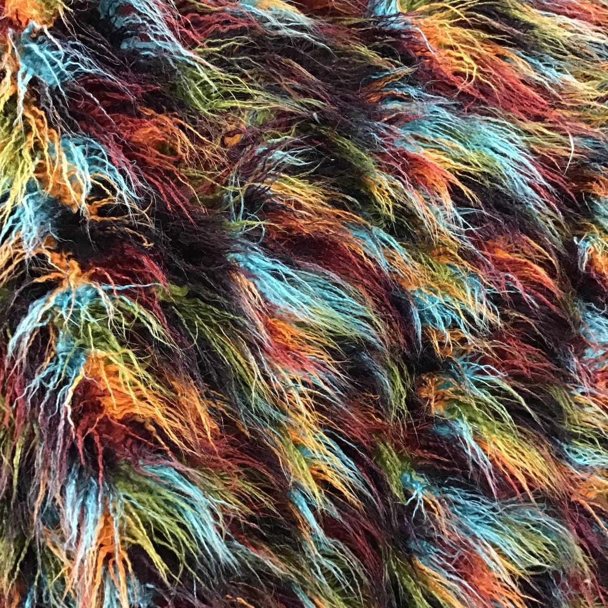 Multicolor Curly Long Pile Faux Fur Fabric - Prismatic Fiber Arts