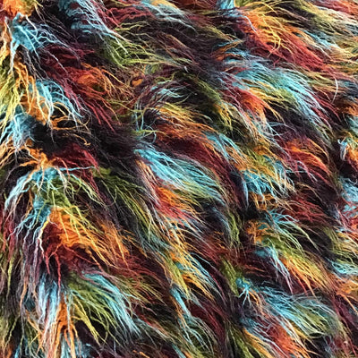 Multicolor Curly Long Pile Faux Fur Fabric - Prismatic Fiber Arts