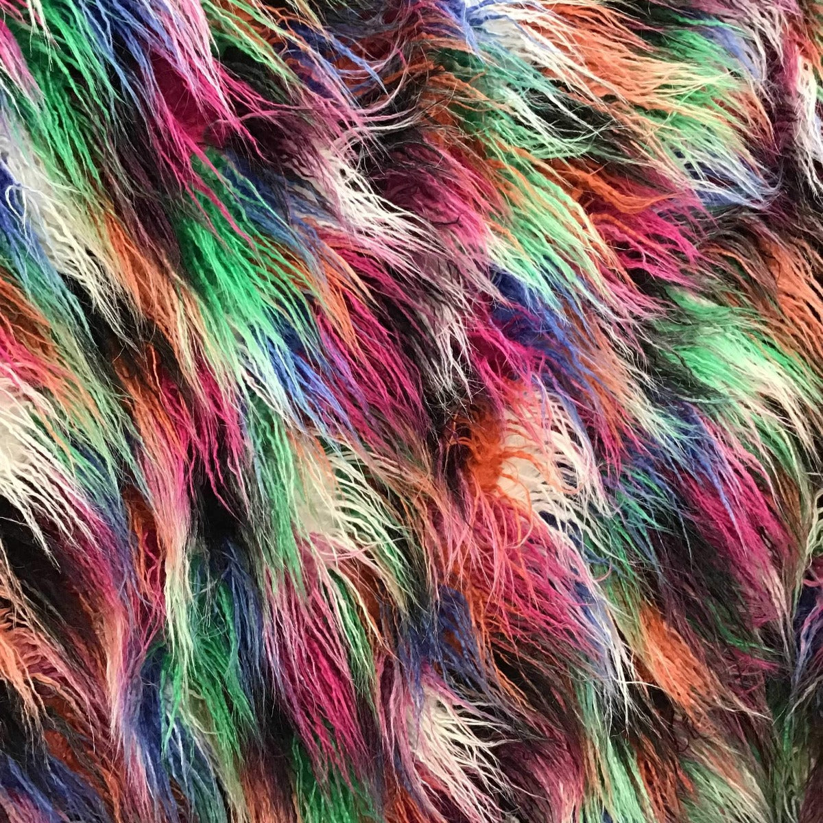 Multicolor Curly Long Pile Faux Fur Fabric - Prismatic Fiber Arts