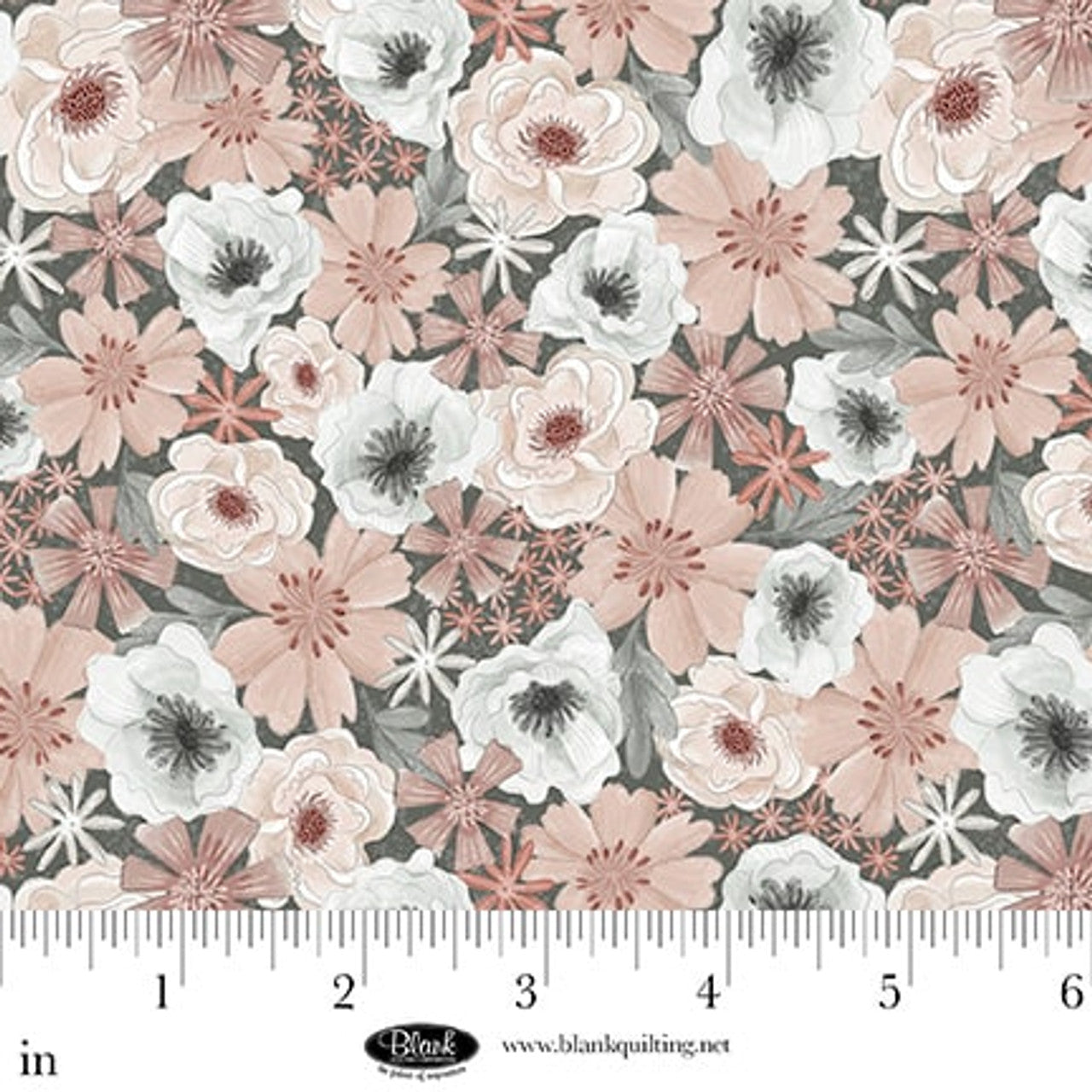 Dusty Rose Packed Flowers Petals & Pewter Cotton 44"/45" Fabric Per Yard - Prismatic Fiber Arts