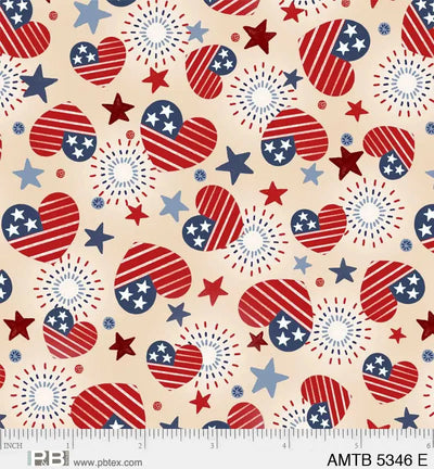 Cream Patriotic Hearts America The Beautiful 44"/45" Fabric Per Yard - Prismatic Fiber Arts