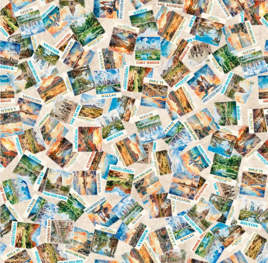 ATXSH Cream Blush Postcards From Texas Cotton 44"/45" Fabric Per Yard - Prismatic Fiber Arts