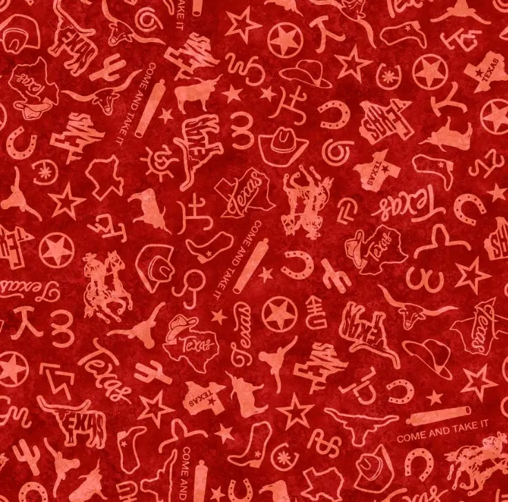 ATXSH Red Texas Icons Tonal Blender Cotton 44"/45" Fabric Per Yard - Prismatic Fiber Arts