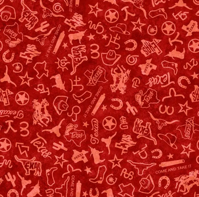 ATXSH Red Texas Icons Tonal Blender Cotton 44"/45" Fabric Per Yard - Prismatic Fiber Arts