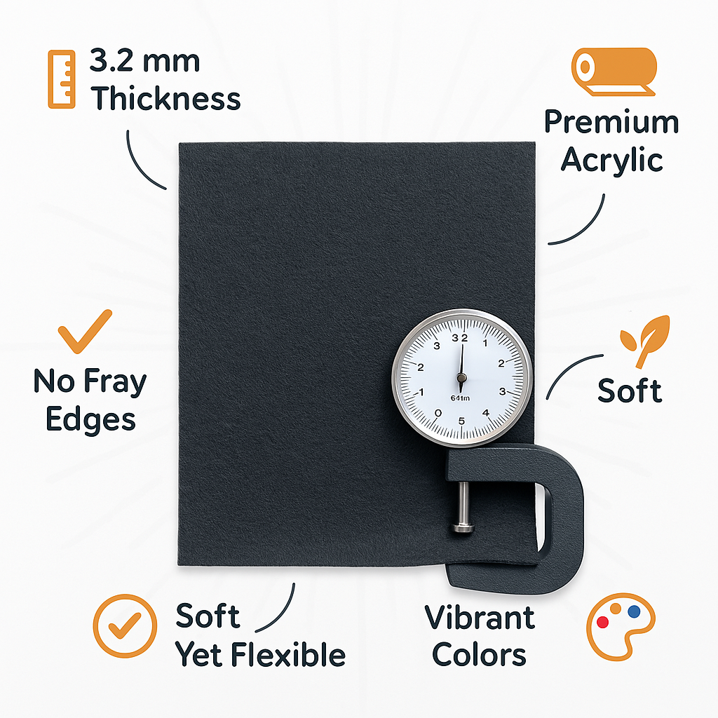 3.2mm Thick Acrylic Felt Sheets – 9x12" – Single Colors or Multi-Color Packs - Prismatic Fiber Arts