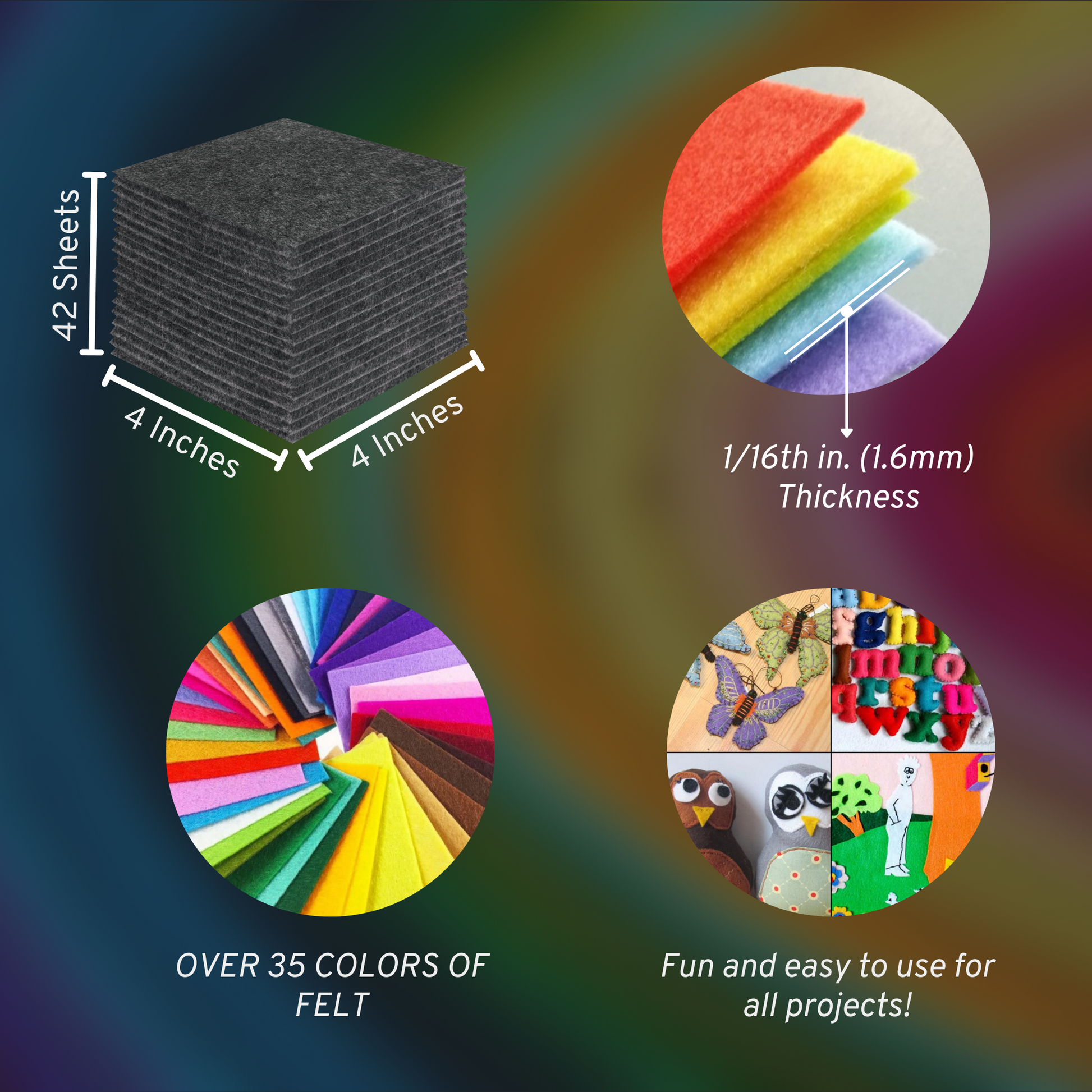 FabricLA Acrylic Felt Craft Sheet Packs – Charcoal | Soft 100% Acrylic Felt Sheets for DIY & Crafts - Prismatic Fiber Arts