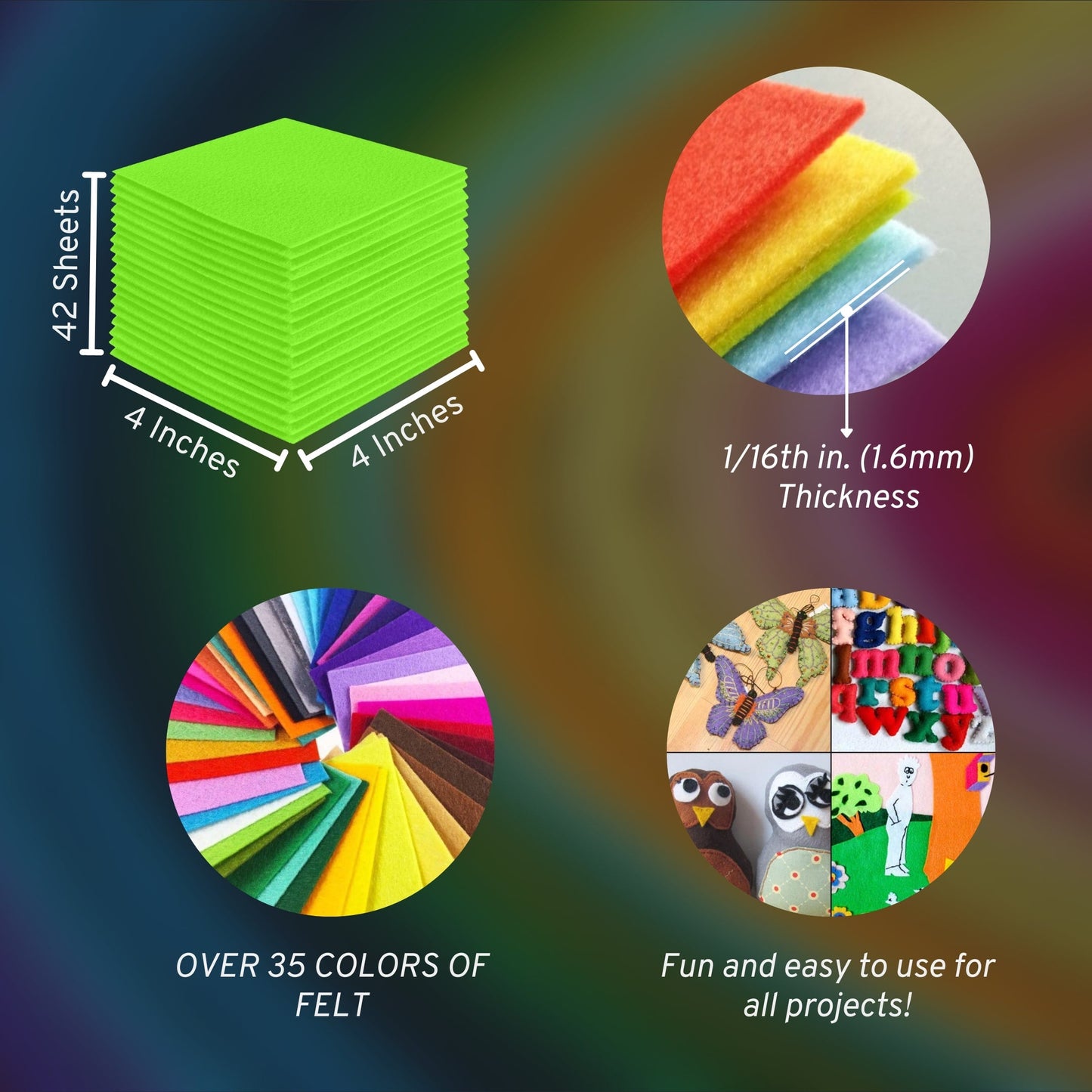 FabricLA Acrylic Felt Craft Sheet Packs – Neon Green | Soft 100% Acrylic Felt Sheets for DIY & Crafts - Prismatic Fiber Arts