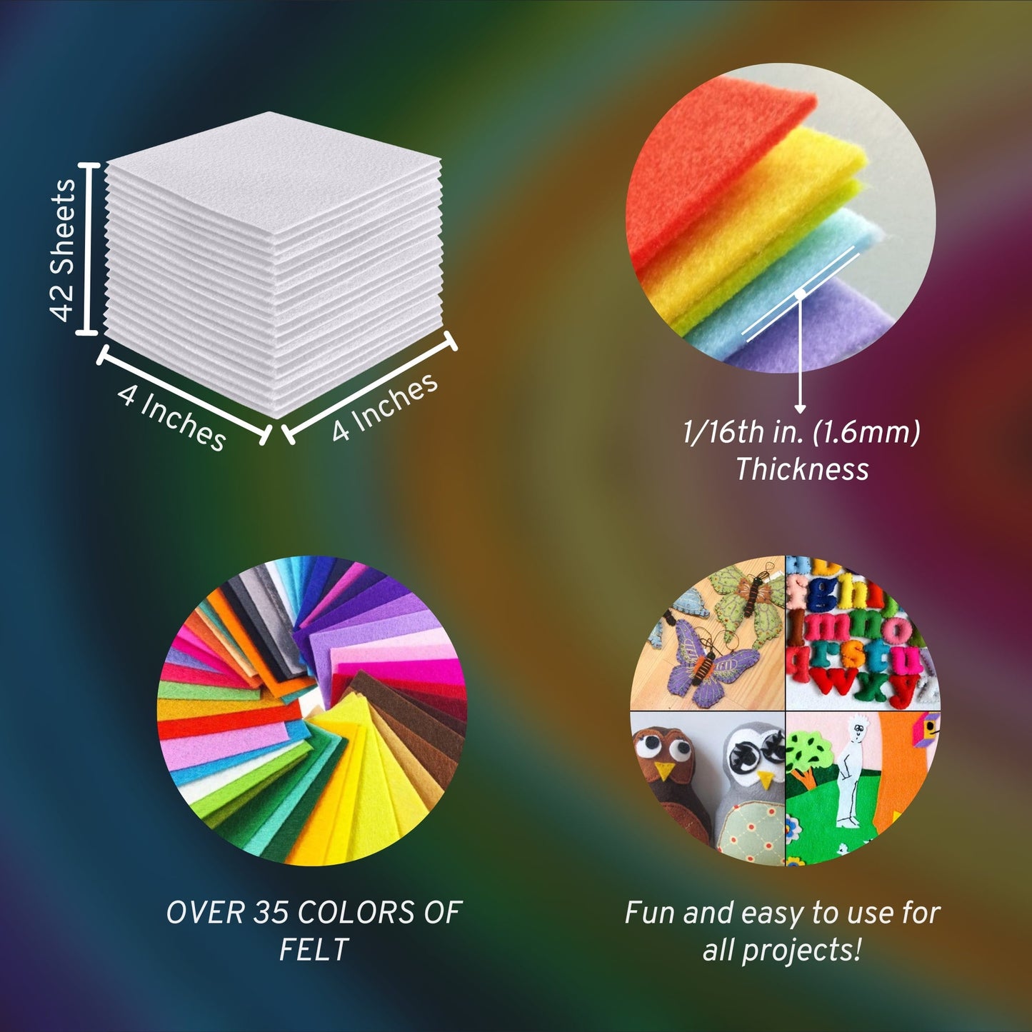 FabricLA Acrylic Felt Craft Sheet Packs – White | Soft 100% Acrylic Felt Sheets for DIY & Sewing - Prismatic Fiber Arts