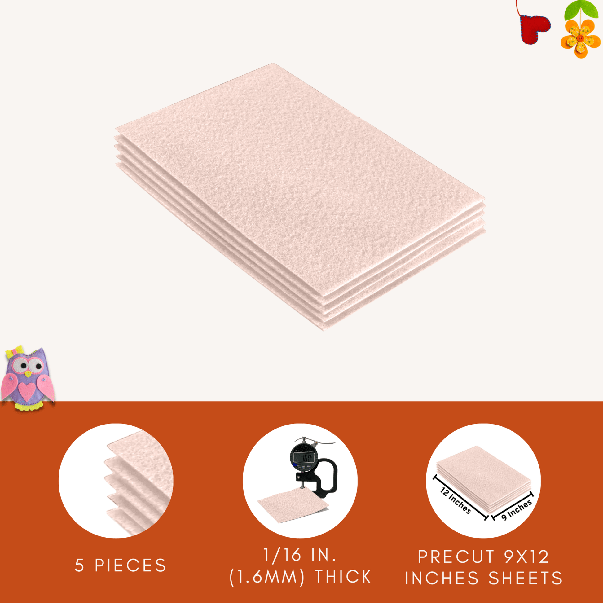FabricLA Acrylic Felt 9"X12" Sheet Packs | Ivory - Prismatic Fiber Arts