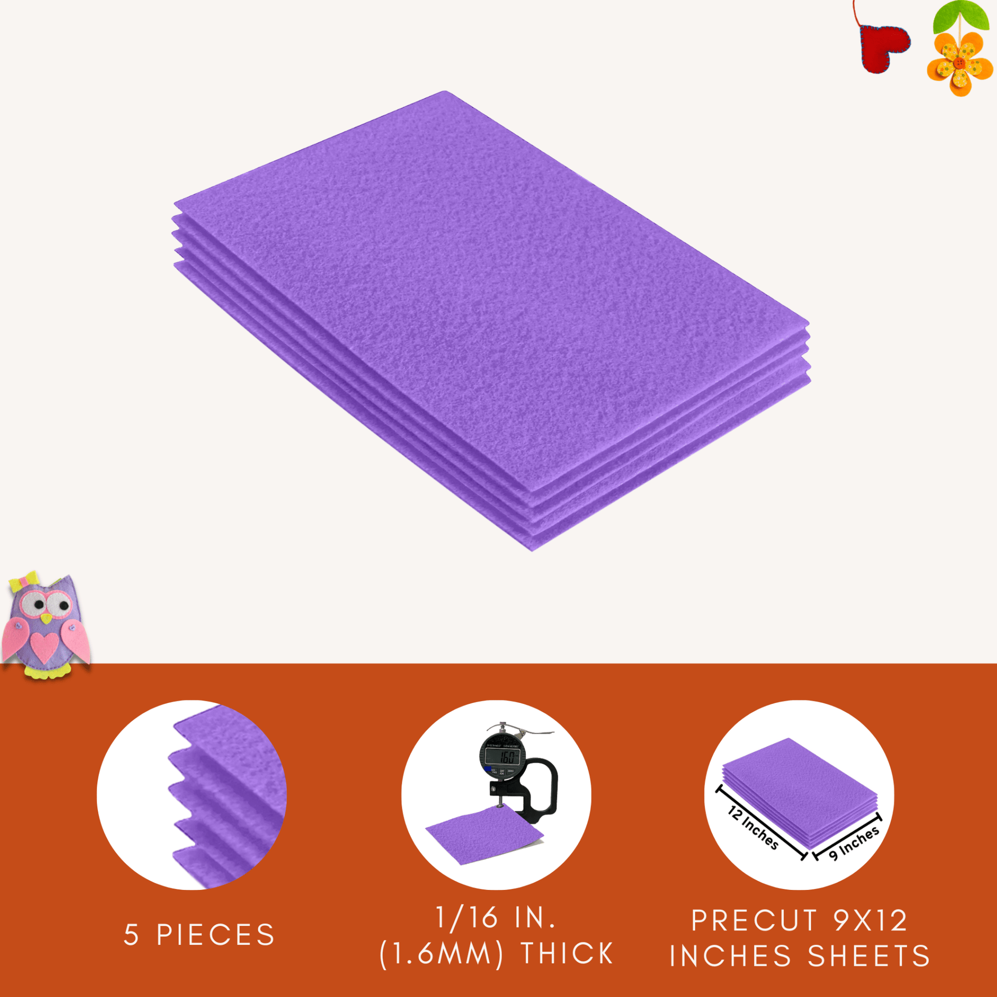 FabricLA Acrylic Felt 9"X12" Sheet Packs | Lavender - Prismatic Fiber Arts