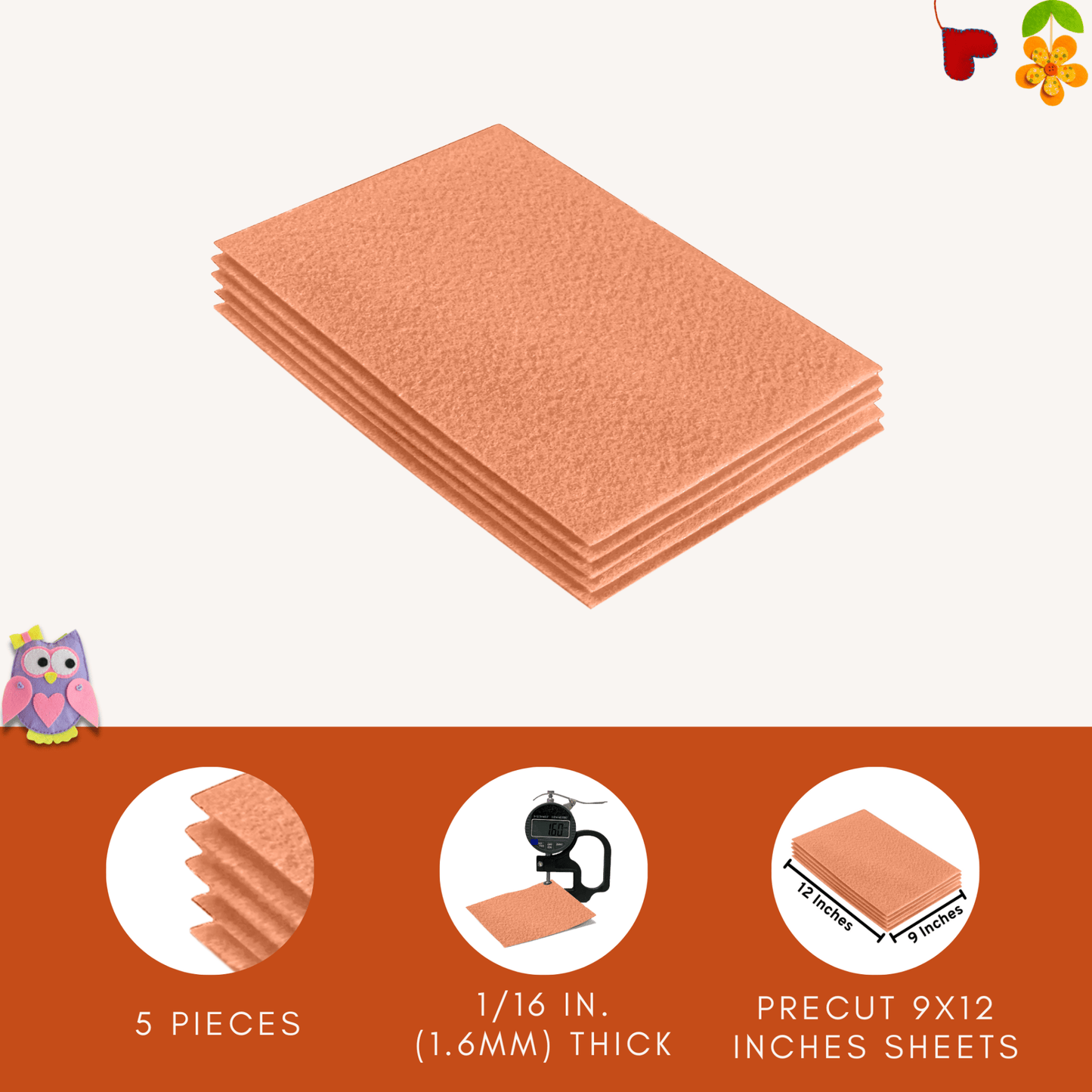 FabricLA Acrylic Felt 9"X12" Sheet Packs | Light Flesh