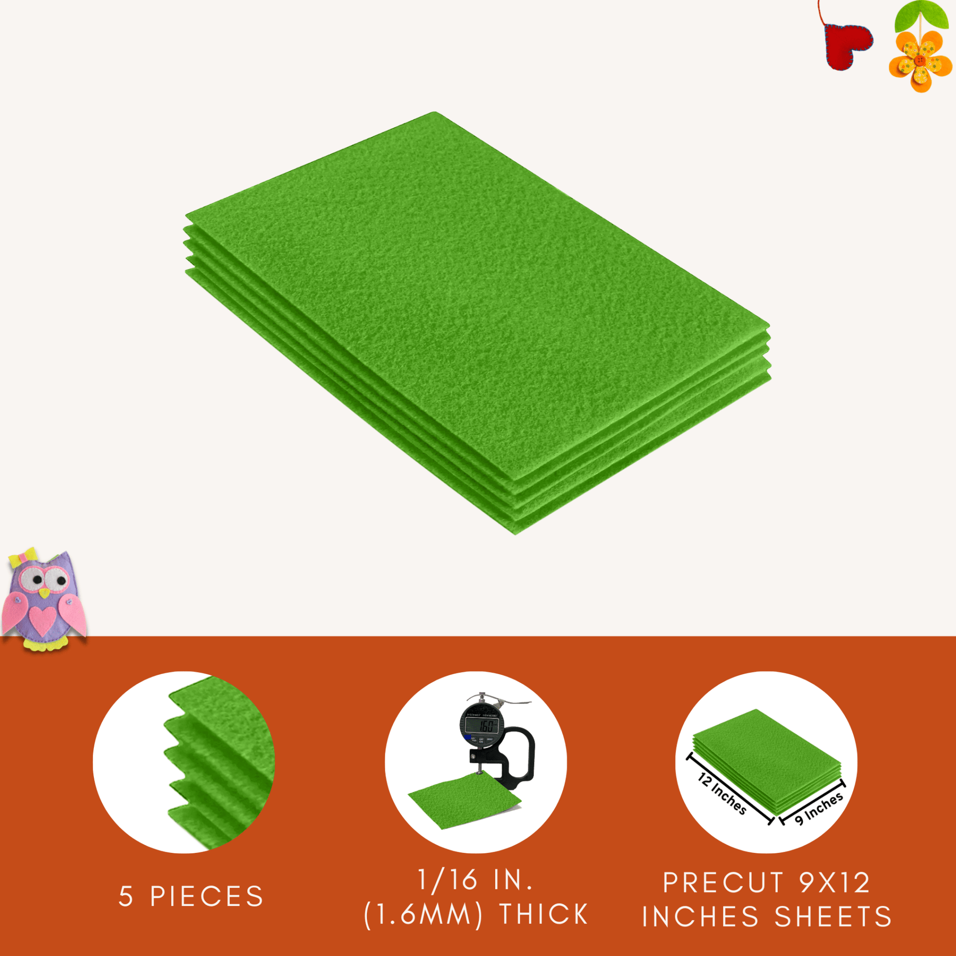 FabricLA Acrylic Felt 9"X12" Sheet Packs | Lime - Prismatic Fiber Arts