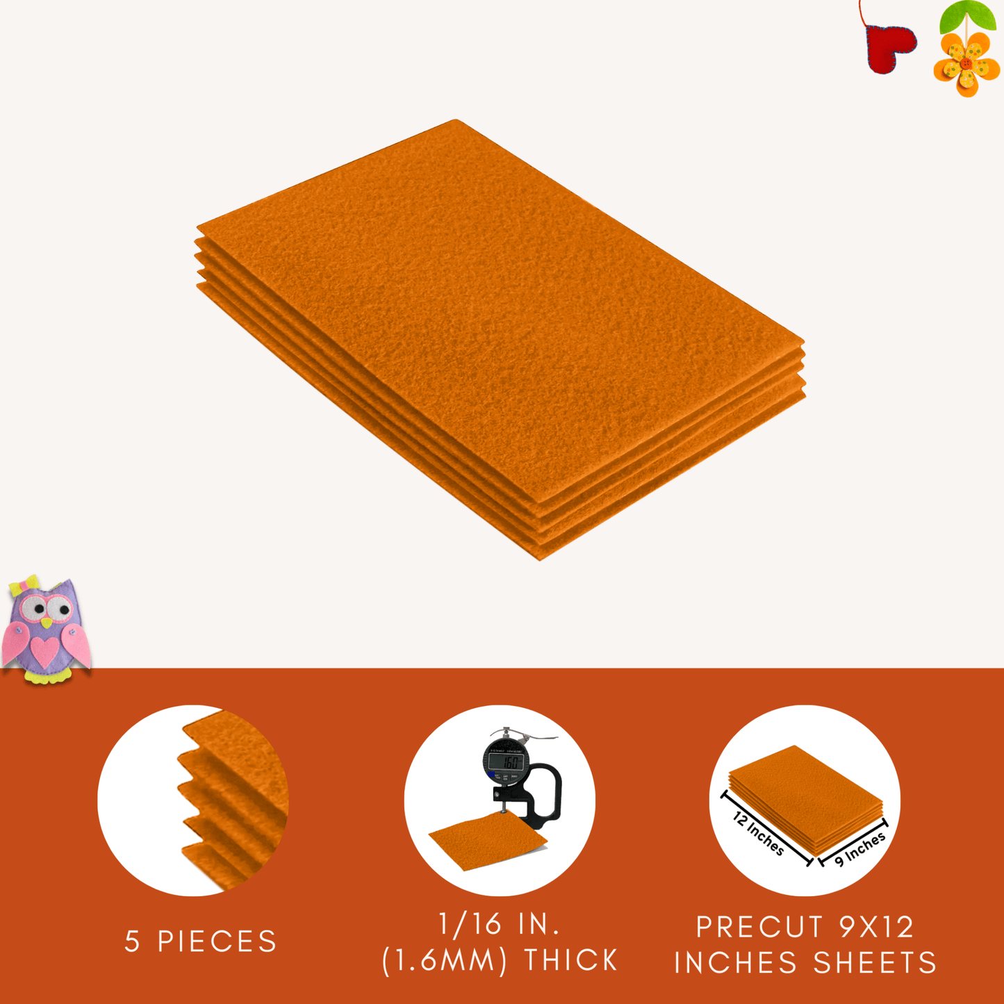 FabricLA Acrylic Felt 9"X12" Sheet Packs | Mango - Prismatic Fiber Arts