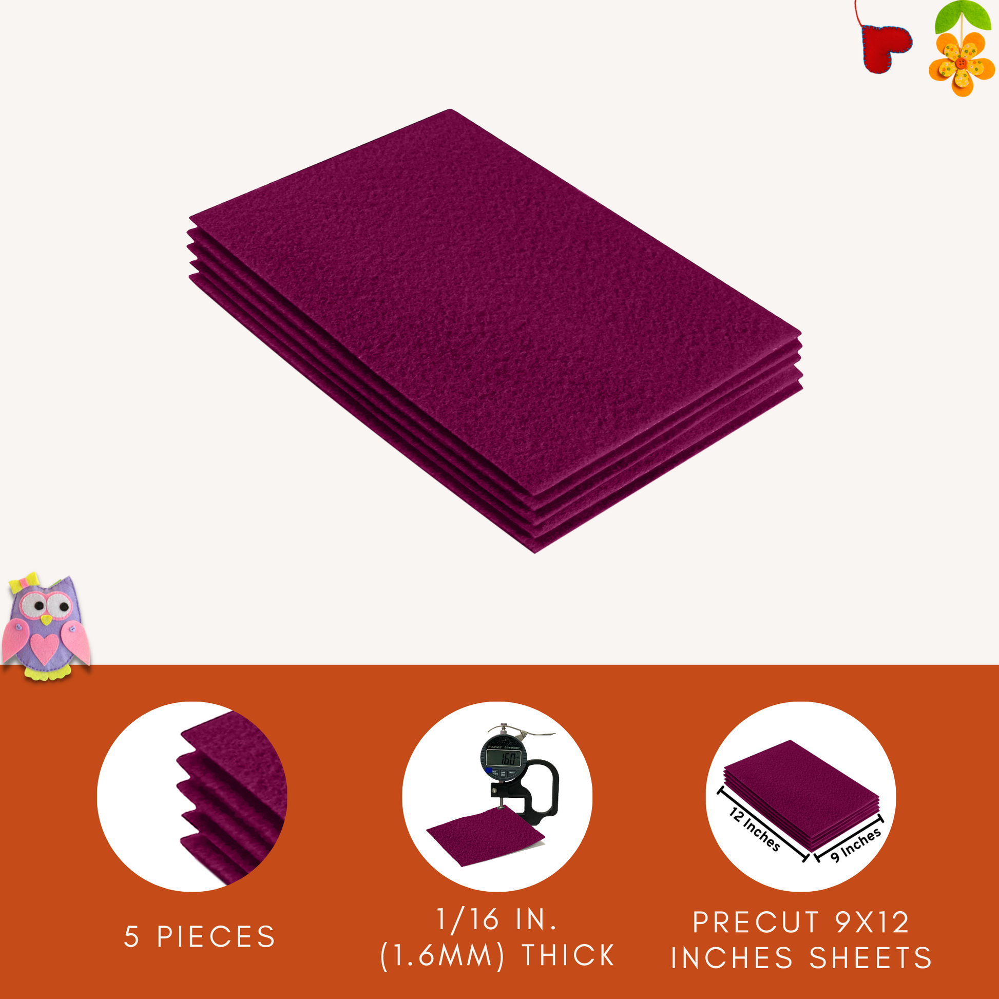 FabricLA Acrylic Felt 9"X12" Sheet Packs | Oxblood Burgundy - Prismatic Fiber Arts