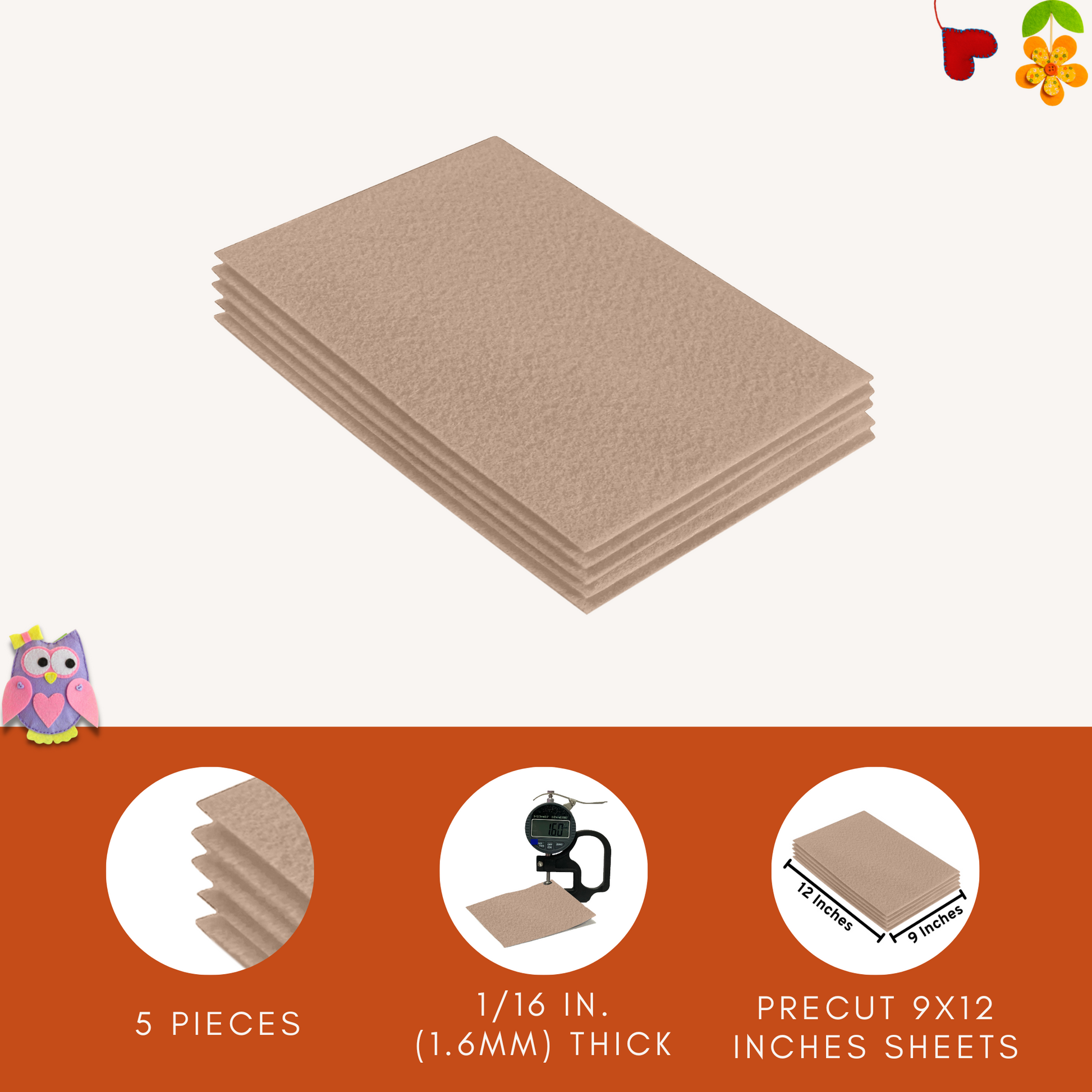 FabricLA Acrylic Felt 9"X12" Sheet Packs | Sandy - Prismatic Fiber Arts