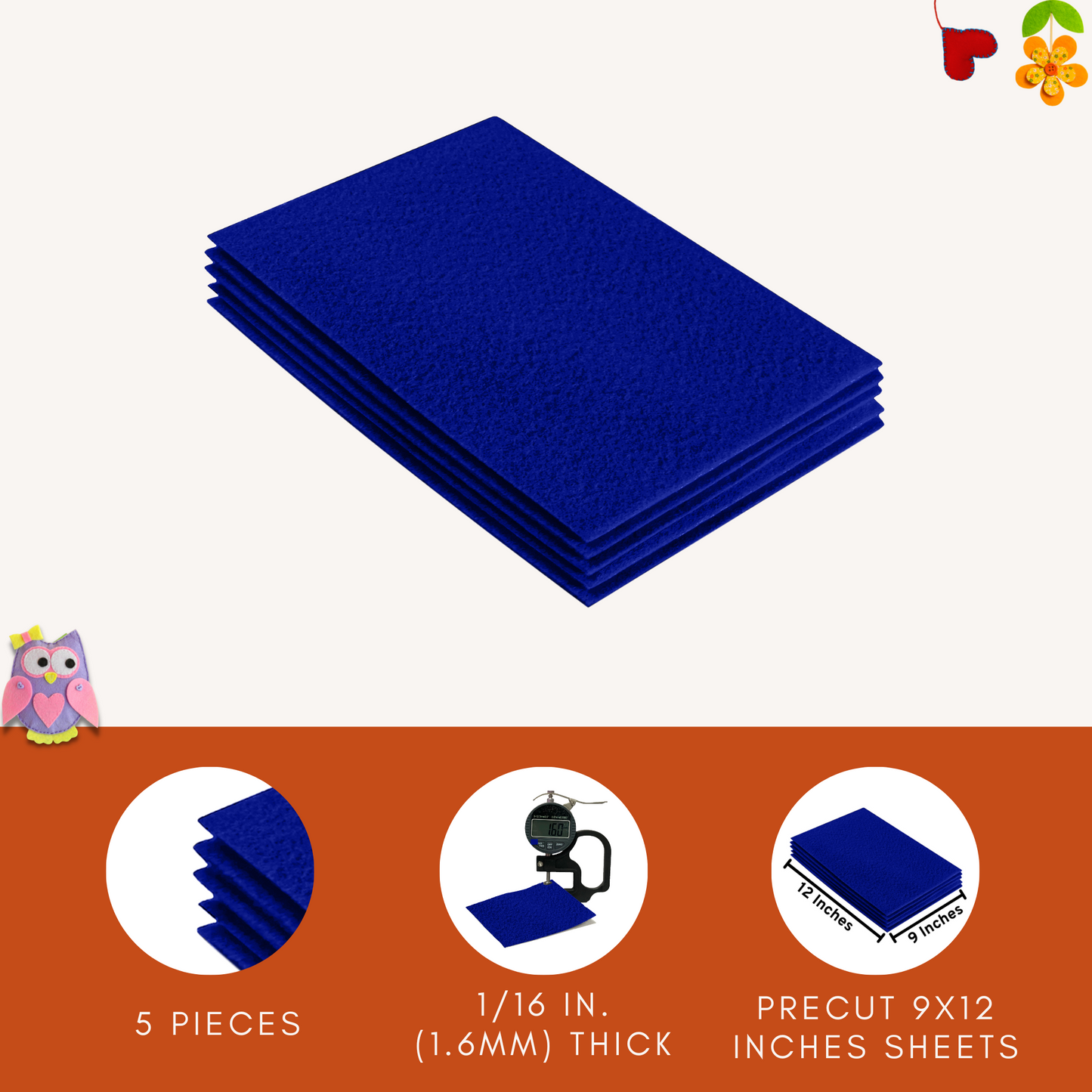 FabricLA Acrylic Felt 9"X12" Sheet Packs | Royal Blue - Prismatic Fiber Arts